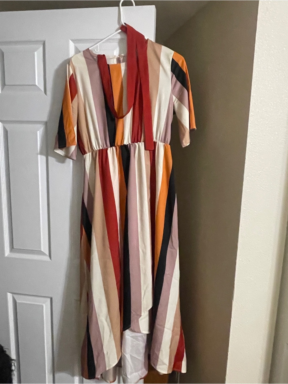 Striped Multicolor Midi Dress - Red, Cream & Orange